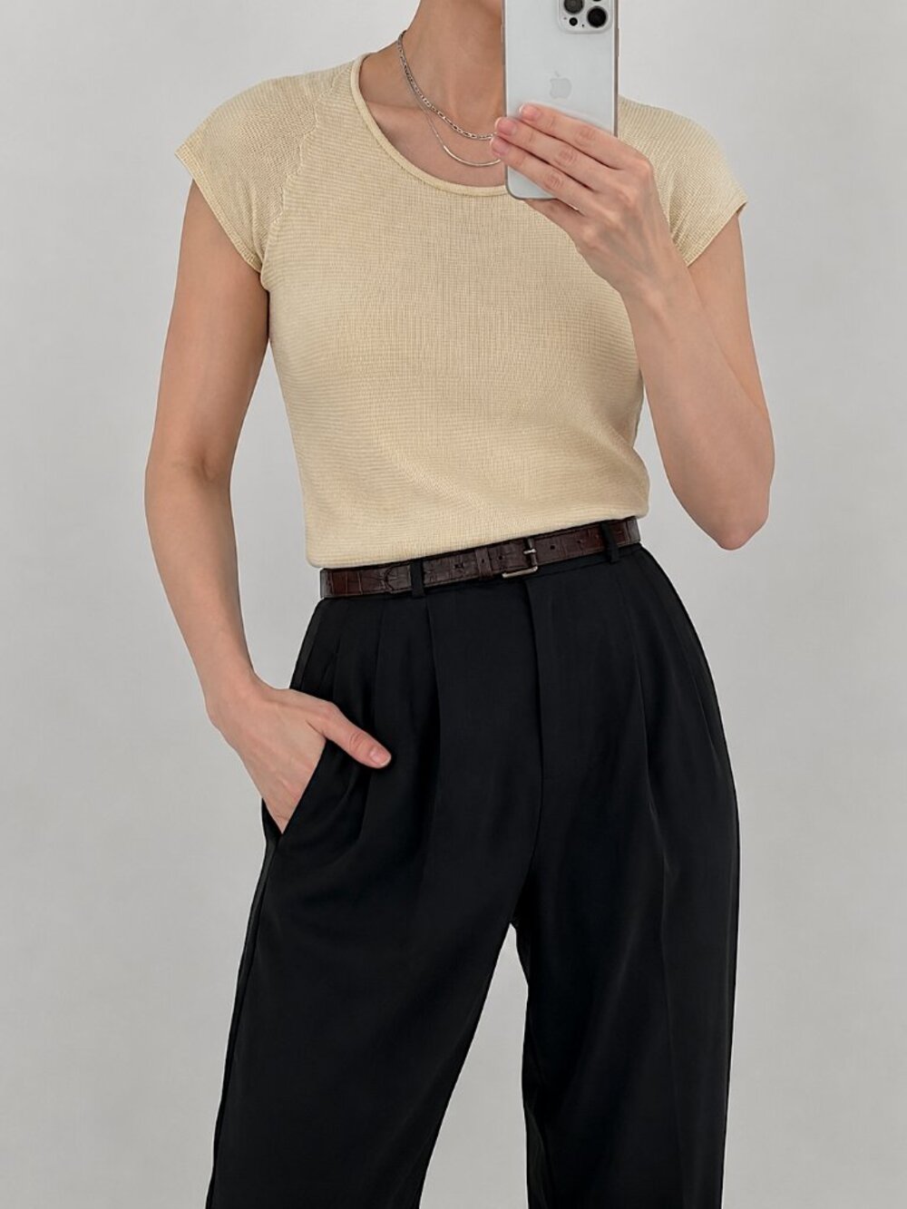 Agnona Ribbed Knit Short Sleeve Top Butter